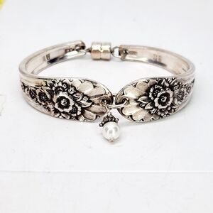 Vintage Spoon Bracelet Sterling Silver 925 SS Magnet Clasp Cuff Bangle Floral